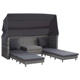 vidaXL Slaapbank met luifel 3-zits verlengbaar poly rattan grijs