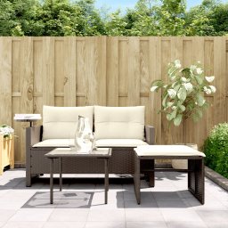 vidaXL 3-delige Loungeset met kussens poly rattan bruin
