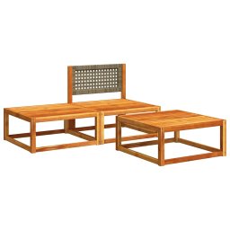 vidaXL 3-delige tuinbankset met kussens acaciahout & rotan