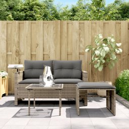 vidaXL 3-delige Loungeset met kussens poly rattan grijs