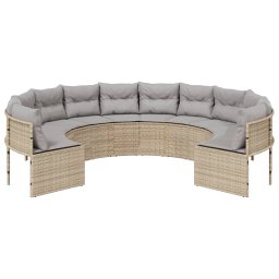 vidaXL Tuinbank met kussens rond poly rattan beige