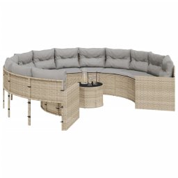 vidaXL Tuinbank met tafel en kussens rond poly rattan beige