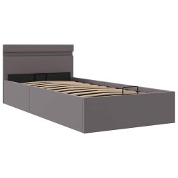 vidaXL Bedframe met opslag hydraulisch LED kunstleer grijs 90x200 cm