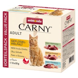 8x85g Gevogelte Mix (3 Smaken) animonda Carny Kattenvoer Maaltijdzakjes