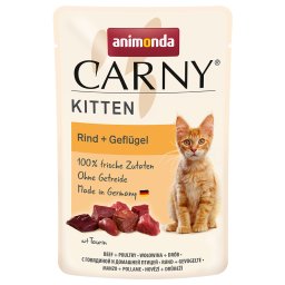 12x85g Kitten Maaltijdzakjes Rund + Gevogelte animonda Carny Kattenvoer