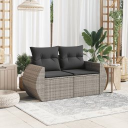 vidaXL Tuinbank 2-zits met kussens poly rattan grijs