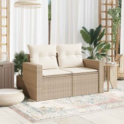 vidaXL Tuinbank 2-zits met kussens poly rattan beige