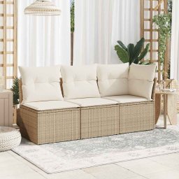 vidaXL Tuinhoekbank met kussens poly rattan beige