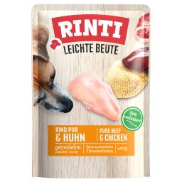 10x400g RINTI Lichte prooi Puur Rund & Kip natvoer voor honden