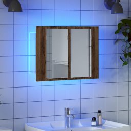 vidaXL Spiegelkast LED 60x12x45 cm bewerkt hout oud houtkleurig