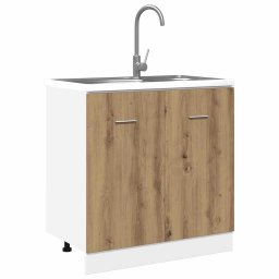 vidaXL Gootsteenkast Lyon 80x46x81,5 cm bewerkt hout artisanaal eikenkleur