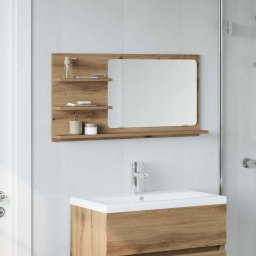 vidaXL Badkamerspiegelkast 90x11x45 cm bewerkt hout artisanaal eiken