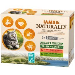 24x85g Naturally Senior Land & Sea Collection IAMS Kattenvoer nat