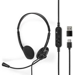 Nedis PC-Headset - On-Ear - Stereo - USB Type-A / USB Type-C - Inklapbare Microfoon - Zwart