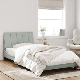 vidaXL Bed met matras "Hanko" fluweel lichtgrijs 100x200 cm