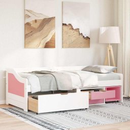 vidaXL Slaapbank met 3 lades zonder matras IRUN 90x200 cm wit en roze