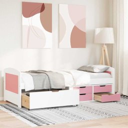 vidaXL Slaapbank met 5 lades zonder matras IRUN 90x200 cm wit en roze