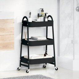 vidaXL Opbergtrolley 3-laags 42x41,5x77 cm staal zwart