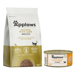 2kg Adult Kip met Lam + 6x156g Kippenborst & Kaas Applaws Droog- en Natvoer Kattenvoer