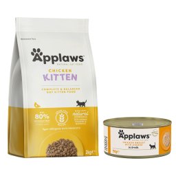 Applaws Gemengd Probeerpakket: Droog- & Natvoer in Voordeelset - 2 kg Kitten droogvoer + 6 x 156 g Kippenborst & Kaas