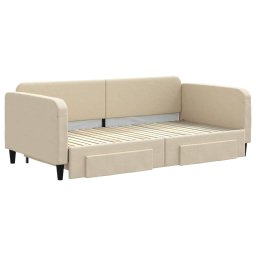 vidaXL Slaapbank met onderschuifbed en lades 100x200 cm stof crème