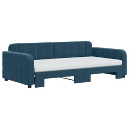 vidaXL Slaapbank onderschuifbed en matrassen 100x200 cm fluweel blauw