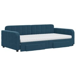 vidaXL Slaapbank met onderschuifbed en lades 100x200 cm fluweel blauw