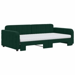 vidaXL Slaapbank onderschuifbed matrassen 100x200cm fluweeldonkergroen