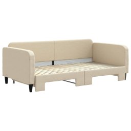 vidaXL Slaapbank met onderschuifbed 100x200 cm stof crèmekleurig