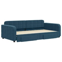 vidaXL Slaapbank met onderschuifbed en lades 100x200 cm fluweel blauw