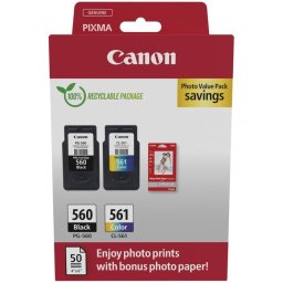 Canon PG-560 + CL-561 Cartridges + GP-501 Fotopapier Inkt