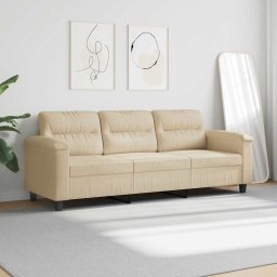 vidaXL Driezitsbank 180 cm microvezelstof crèmekleurig