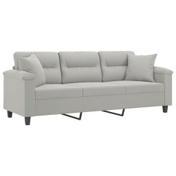 vidaXL Driezitsbank met kussens 180 cm microvezelstof lichtgrijs