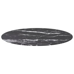 vidaXL Tafelblad Ø90x1 cm gehard glas met marmeren design zwart