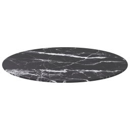 vidaXL Tafelblad Ø70x0,8 cm gehard glas met marmeren design zwart