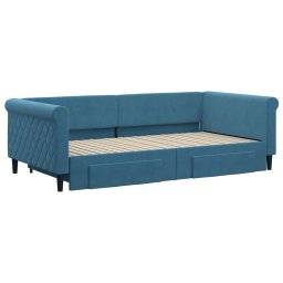 vidaXL Slaapbank met onderschuifbed en lades 100x200 cm fluweel blauw