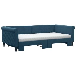 vidaXL Slaapbank onderschuifbed en matrassen 100x200 cm fluweel blauw