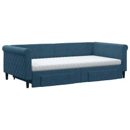 vidaXL Slaapbank met onderschuifbed en lades 100x200 cm fluweel blauw