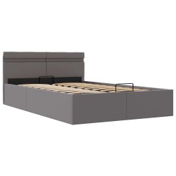 vidaXL Bedframe met opslag hydraulisch LED kunstleer grijs 120x200 cm