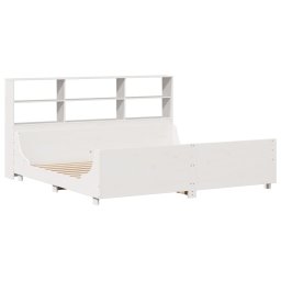 vidaXL Bed met boekenkast zonder matras massief hout wit 180x200 cm