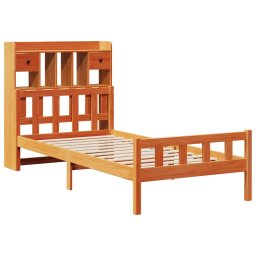 vidaXL Bed met boekenkast zonder matras grenenhout wasbruin 75x190 cm