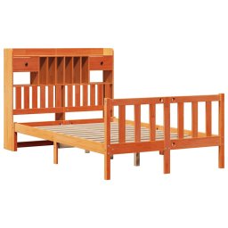 vidaXL Bed met boekenkast zonder matras grenenhout wasbruin 135x190 cm