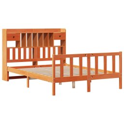 vidaXL Bed met boekenkast zonder matras grenenhout wasbruin 140x200 cm