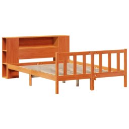 vidaXL Bed met boekenkast zonder matras grenenhout wasbruin 135x190 cm