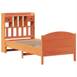 vidaXL Bed met boekenkast zonder matras grenenhout wasbruin 75x190 cm