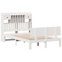 vidaXL Bed met boekenkast zonder matras grenenhout wit 135x190 cm