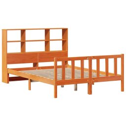 vidaXL Bed met boekenkast zonder matras grenenhout wasbruin 135x190 cm