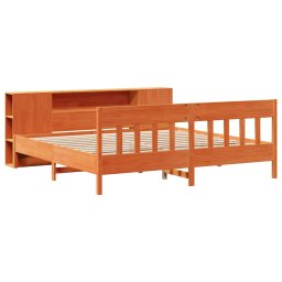 vidaXL Bed met boekenkast zonder matras grenenhout wasbruin 200x200 cm