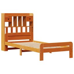 vidaXL Bed met boekenkast zonder matras grenenhout wasbruin 75x190 cm
