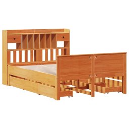 vidaXL Bed met boekenkast zonder matras grenenhout wasbruin 150x200 cm
